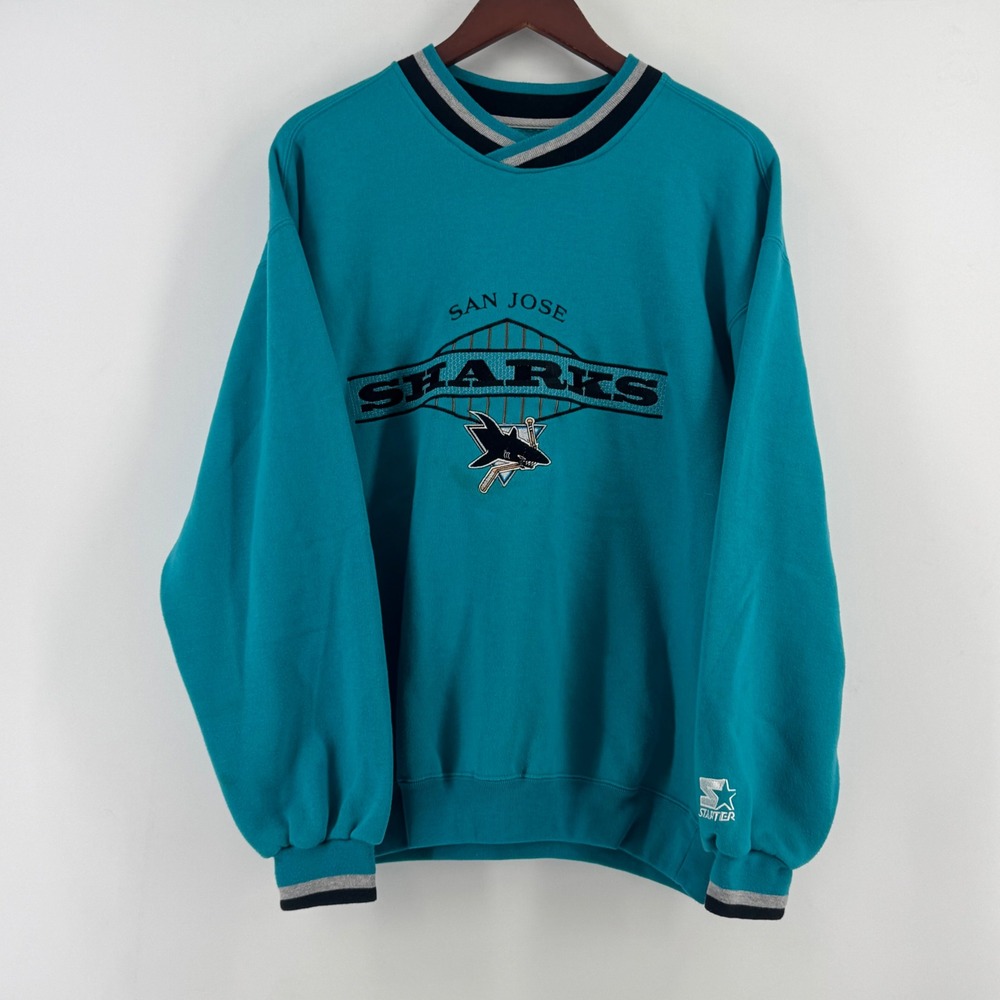 Vintage Starter San Jose Sharks NHL Teal Embroidered Sweatshirt 90s Mens L